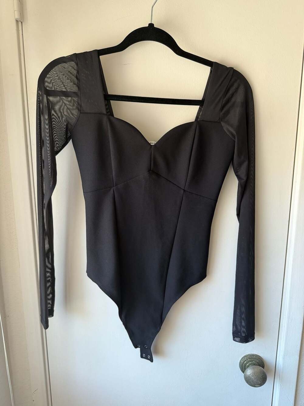 Abercrombie & Fitch sweetheart neckline bodysuit with long mesh sleeves